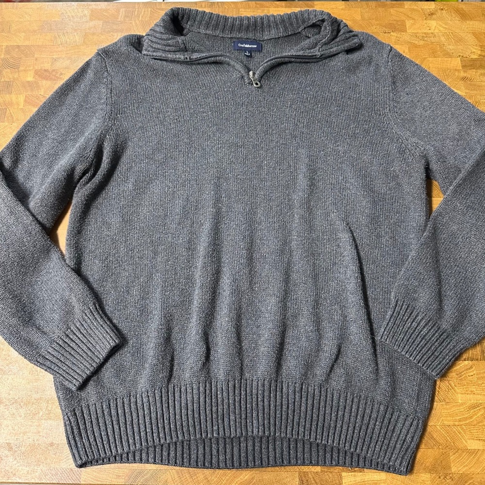 Croft & Barrow Mens Quarter Zip Sweater Charcoal Gray Ribbed Cotton Blend Large